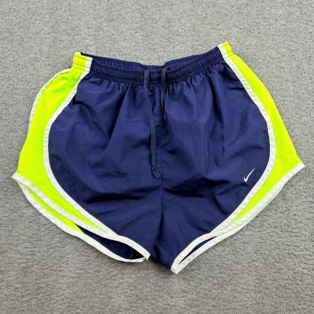 Nike Dri-FIT Tempo Running Shorts Women's Small Navy Blue Neon Yellow 716453-465
